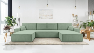 AX LIVING Salbeigrün Sofa U Form mit Schlaffunktion – Cedria U 389cm