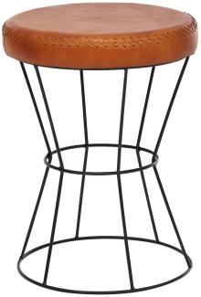 Wohnling Sitzhocker Echtleder / Metall 35 x 48 x 35 cm Design Hocker Rund