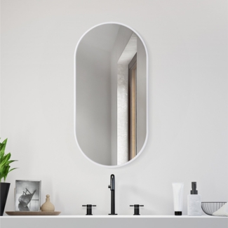 Navaris Wandspiegel Badezimmerspiegel Flur WC - abgerundete Ecken oben - Weiß (1-St), Wandspiegel oval mit Rahmen Deko Spiegel 75 x 38 x 3 cm zum Aufhängen