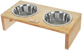 BedDog Hundenapf Duo mit Edelstahl-Schüsseln, erhöhter Doppel-Fressnapf, Hundebar, Katzennapf, Futterstation, 2x 1.6L, NATURAL (natur)