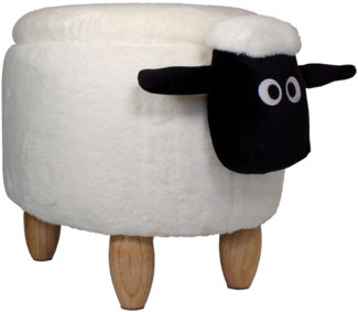 SVITA ANIMAL STORAGE Kinderhocker Tierhocker mit Stauraum gepolsterter Hocker mit Holzbeinen Weiß Tier-Motiv Schaf