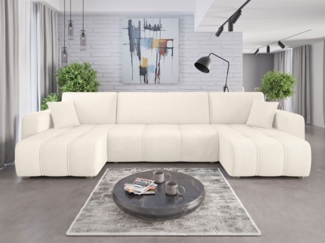 Wohnlandschaft mit Schlaffunktion DAGNY Sofa U-Form in Stoff Poso Creme