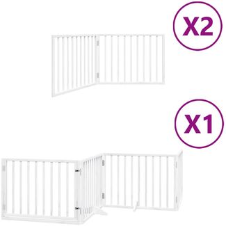 vidaXL 8-tlg. Hundetor mit Tür Faltbar Weiß 640 cm Pappelholz 3155562