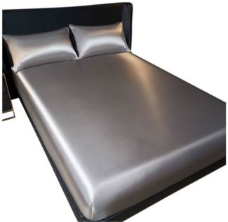Refttenw Bett-Set 3 teilig Satin Bettwäsche Set Eisseide Spannbettlaken + Kissenbezug