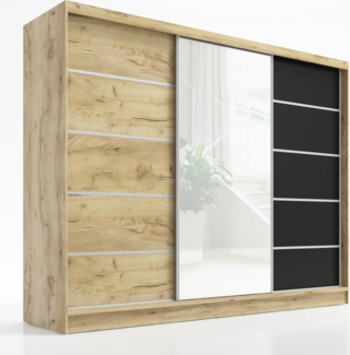 SchwebetÃ¼renschrank, 3-tÃ¼rig Schrank 200 cm mit Spiegel AURELIA 1. Farbe: Eiche Kraft gold, schwarz