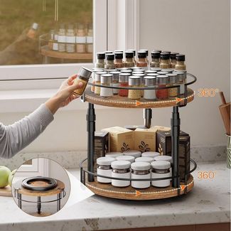 Hoobro Gewürzkarussell Küchenregal, 2-stufig höhenverstellbar, (drehbar, Gewürzständer, Küchen-Organizer), Gewürzhalter, für Küchenarbeitsplatte, Schrank, Esstisch