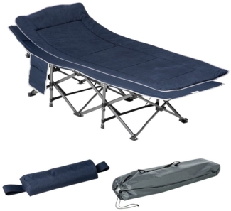 Outsunny Feldbett klappbares Klappbett (Campingbett mit Kopfkissen, Seitentasche, 1-St, Gästebett bis 150 kg belastbar) Reisen, Outdoor, Oxford, Dunkelblau