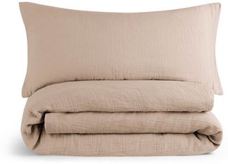 Blumtal Bettwäsche Musselin 100% Baumwolle im Set, Kopfkissenbezug & Deckenbezug, 2 teilig, Taupe