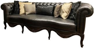 Casa Padrino Luxus Barock Chesterfield Leder Sofa Schwarz 250x95 x H. 83 cm