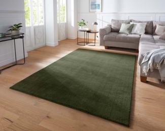 TaraCarpet Teppich Supersoft Kurzflorteppich Fiona Uni, rund, Höhe: 19 mm, waschbar d.grün Wohnzimmer Schlafzimmer Kinderzimmer 120x120 cm rund