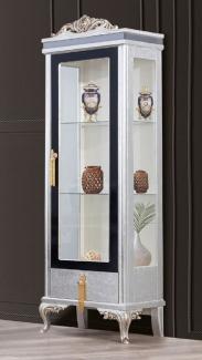 Casa Padrino Luxus Barock Vitrine Silber / Schwarz / Gold - Handgefertigter Massivholz Vitrinenschrank - Barock Wohnzimmer Möbel