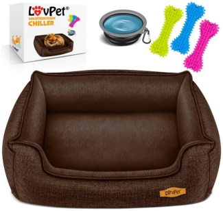 LovPet® Hundebett Hundekissen Hundekorb Chiller, Inkl. Napf + 3X Kauknochen, Hundesofa Kissen für Kleine, Mittelgroße & Große Hunde, Bezug abnehmbar und waschbar Braun, XL (110 x 75 x 27 cm)