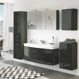 Lomadox Badmöbel-Set FLORIDO-03, (Spar-Set, 5-St), mit 120cm Waschtisch & Hochschrank Hochglanz grau 230 x 200 x 47 cm