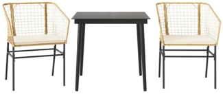 vidaXL 3-tlg. Garten-Essgruppe mit Kissen Braun Poly Rattan Glas 3334506