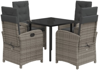 vidaXL 5-tlg. Garten-Essgruppe mit Kissen Grau Poly Rattan 3212361