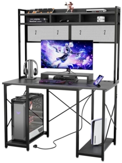 HOMALL Schreibtisch Gamingtisch, Computertisch mit LEDs und Haken, Steckdosen (DIY-Gitter verfügbar,PC Tisch,Gamer Tisch,115cm,Gaming Tisch)
