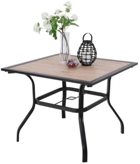 PHI VILLA Gartentisch (E-Beschichtung Metall 94×94×71cm, Holzähnlicher Quadratische Braun), Wetterfest Outdoor Garten Tisch Terrassentisch Balkontisch