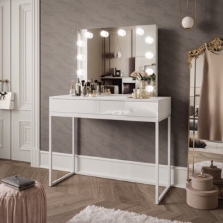 Lookway Schminktisch BLANCO LOFT ELITE mit Spiegel und Beleuchtung