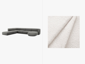 Micadoni Panorama-Ecksofa Miley 6-Sitzer Links Boucle Baloo Weiß