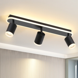 ZMH 3er schwarze GU10 LED Deckenstrahler aus Metall, 330° drehbar für Schlafzimmer Flur Esszimmer Küche Wohnzimmer warmweißes Licht