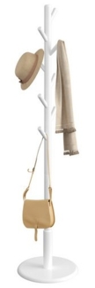 VASAGLE Garderobenständer, Kleiderständer Massivholz, Jackenständer Baumform, 8 Haken für Jacken, Hüte, für Flur, Haken und Haltestange aus Kautschukholz, wolkenweiß