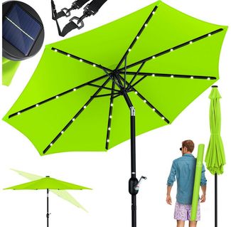 KESSER® Sonnenschirm Balkonschirm LED Solar mit Kurbel Inkl. 2in1 Schutzhülle Transporttasche, Gartenschirm, Schirm für Balkon Garten & Terrasse verstellbar knickbar Hellgrün, Rund