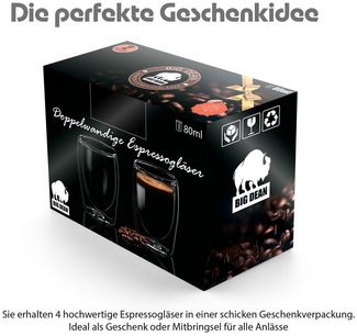 BigDean 4 Stück doppelwandige Espresso Gläser 80 ml in Gastro-Qualität - moderne Espressogläser Espressotassen Glas Set in Geschenkverpackung