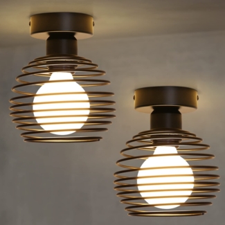 ZMH Deckenlampe Vintage Deckenleuchte Flur - Retro 2ER Flurlampe Schwarz Metall Lampenschirm Schlafzimmerlampe Industrial Kchenlampe E27 Fassung max. 40W Deckenbeleuchtung fr Gang Schlafzimmer