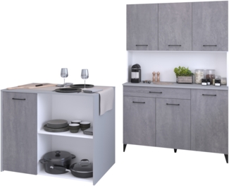 Mehrzweckschrank-Set >Malice 4< (2-teilig) Buffet + Beistellschrank/Insel, in Beton Optik hell / weiß