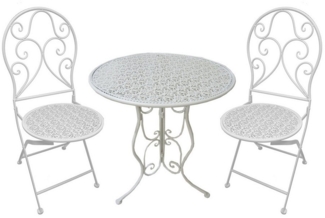 HTI-Line Balkonset Tischgruppe Lani Weiß, (Set, 3-tlg, 1x Tisch, 2x Stühle), Sitzgruppe Metall Garten nostalgisch