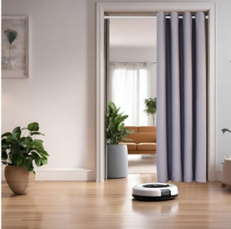 tinycurtains Türvorhang mit Stange weiß 55-90 cm ohne Bohren, Thermo Vorhang Tür, Ösen, abdunkelnd, Polyester, hellgrau Moonlight, Türgardine mit Klemmstange Raumtrenner verdunkelnd