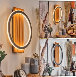 hofstein Wandleuchte Wandlampe aus Holz/Metall/Kunststoff in Natur/Schwarz/Weiß, Wandleuchte im Retro/Vintage-Design mit Holzbalken