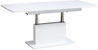 designimpex Couchtisch DC-1 Weiß Hochglanz stufenlos höhenverstellbar ausziehbar Esstisch, Funktionstisch, Wohnzimmertisch, Tisch, Esstisch, Sofatisch