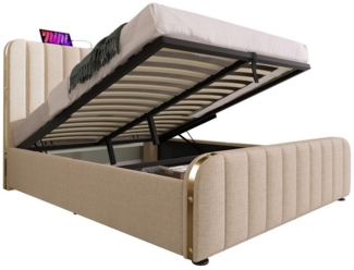 Flieks Polsterbett, Hydraulisches Stauraumbett Doppelbett 140x200cm mit Ladefunktion