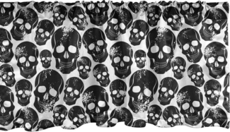 Abakuhaus Scheibengardine Vorhang Volant für Küche Schlafzimmer Dekor mit Stangentasche, Microfaser, gotisch Schmutz-Schwarz-Schädel