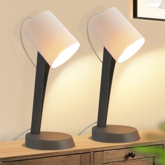 ZMH Nachttischlampe Wohnzimmer Tischlampe mit Kabel - Tischleuchte 2er Set Kleine E14 Lampe Dunkelgrau Tischlampen Moderne Landhausstil fr Esstisch Schlafzimmer - Ohne Leuchtmittel