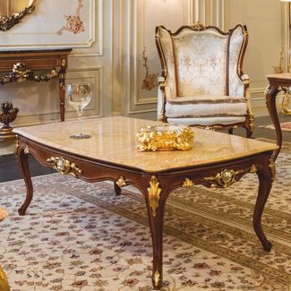 Casa Padrino Luxus Barock Couchtisch Beige / Dunkelbraun / Gold 146 cm - Made in Italy