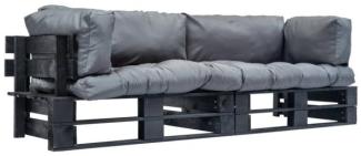 2-tlg. Garten-Palettensofa-Set mit Grauen Kissen Kiefernholz