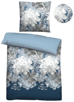 Traumhaft schlafen - Castell - Markenbettwäsche Thermo-Fleece Bettwäsche 0360442 BLUME GROß, eisblau, 1x 135x200 cm + 1x 80x80 cm