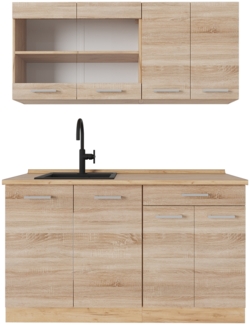Vicco Küchenzeile Sonoma/Goldkraft Eiche 140 cm , AP Eiche, R-Line