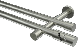 Gardinenstangen-Set Prestige Zoena 360 cm (geteilt in 2 x 180 cm), 2-läufig (ohne Ringe), 20 mm Ø Edelstahl-Optik