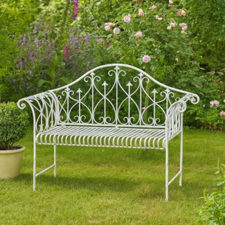 HTI-Living romantisch nostalgisch Metall Gartenbank Weiß