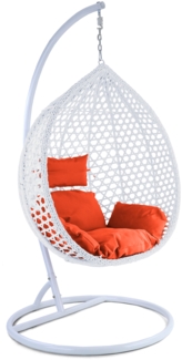 Luxus Hängesessel Style XXL Polyrattan mit Korb und Gestell weiß Kissen orange