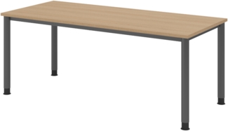 bümö höhenverstellbarer Schreibtisch H-Serie 180x80 cm in Eiche, Gestell in Graphit - PC Tisch für's Büro manuell höhenverstellbar, Computertisch verstellbar, HS-19-E-G