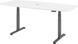bümö Konferenztisch elektrisch höhenverstellbar 220x103 in weiß, Gestell: Graphit - elektrischer Besprechungstisch oval mit Memoryfunktion höhenverstellbarer Meetingtisch, XDSM22-W-G