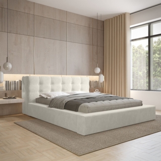 Polsterbett Doppelbett ANTONIO Komplettset 140x200cm in Stoff Ditra Creme