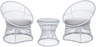 Beliani 'Mesyna' Bistro Set mit Kissen, Rattan Weiß, 42 x 42 x 46 cm