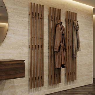 MCA 3er-Set Garderobenpaneel HWC-P56, Wandgarderobe Garderobenleiste Holzgarderobe, 24 Haken Massiv-Holz, Eiche