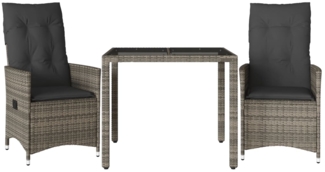 vidaXL 3-tlg. Bistro-Set mit Kissen Grau Poly Rattan 3276735