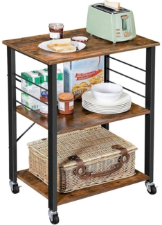 Refined Living Standregal Küchenregal mit 3 Ebenen mit 6 Haken 40 x 60 x 89 cm Mikrowellen-Regal, 3-Stufig Servierwagen Beistellwagen Küchenwagen Leicht zu bewegen 1-tlg, für Mini-Backofen Toaster Metallrahmen Büro Arbeitszimmer